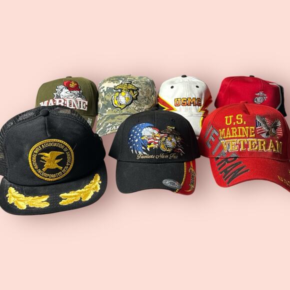 Vtg 90s Y2K Trucker Snap Back Dad Hat Lot Of 7 Marines USMC NRA America Camo